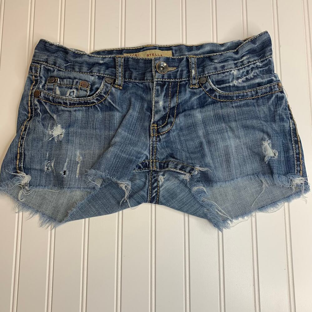 BKE Stella Low Rise Y2k Jean Shorts Distressed Cutoffs Sz 27
